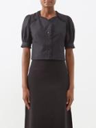 Batsheva - Thea Puff-sleeve Cotton-poplin Blouse - Womens - Black