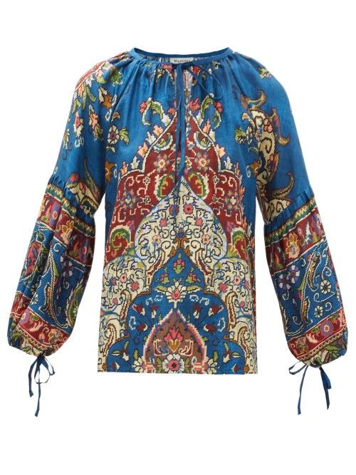 Matchesfashion.com D'ascoli - Taraz Tie-neck Floral-print Silk Blouse - Womens - Blue Multi