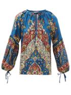 Matchesfashion.com D'ascoli - Taraz Tie-neck Floral-print Silk Blouse - Womens - Blue Multi