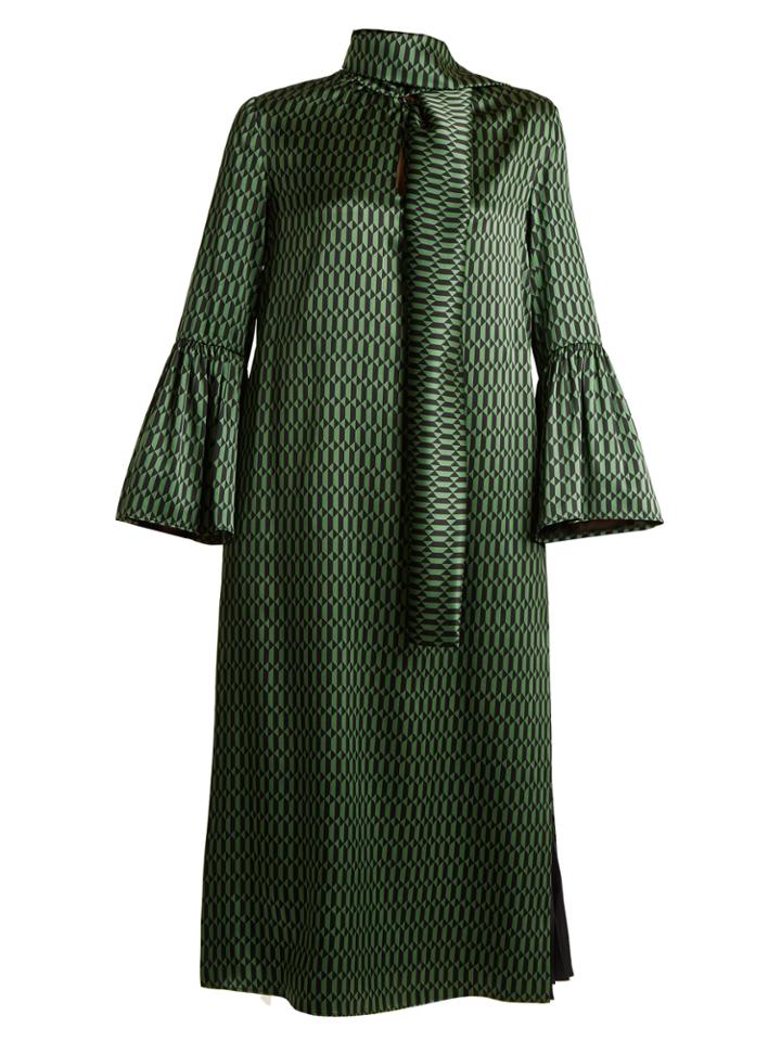 Fendi Puzzle-print Tie-neck Satin Dress