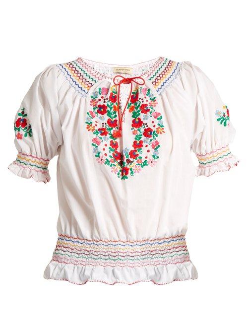 Matchesfashion.com Muzungu Sisters - Dora Embroidered Cotton Top - Womens - White Multi