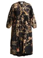 Matchesfashion.com By Walid - Chantal Cherry Blossom Print Silk Dress - Womens - Black Print