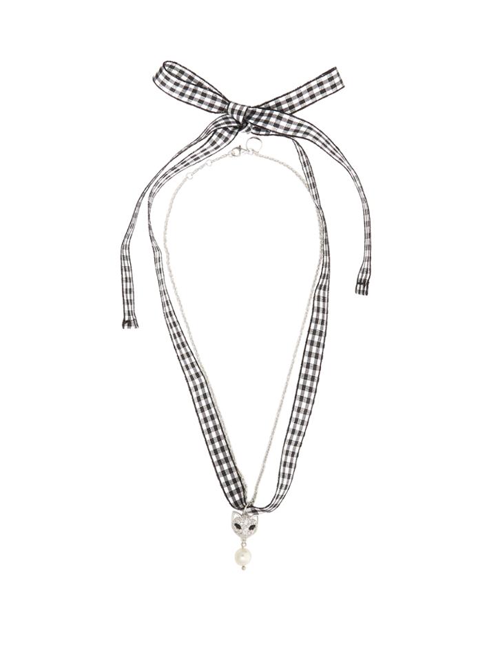 Miu Miu Crystal-cat Gingham Necklace