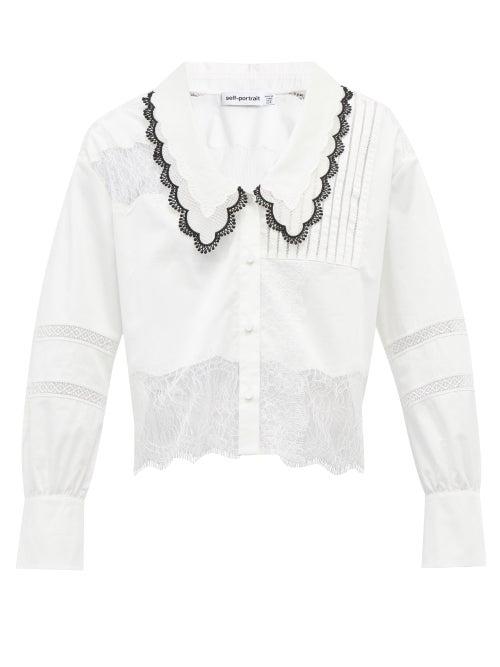 Matchesfashion.com Self-portrait - Chelsea-collar Lace-inset Poplin Shirt - Womens - White