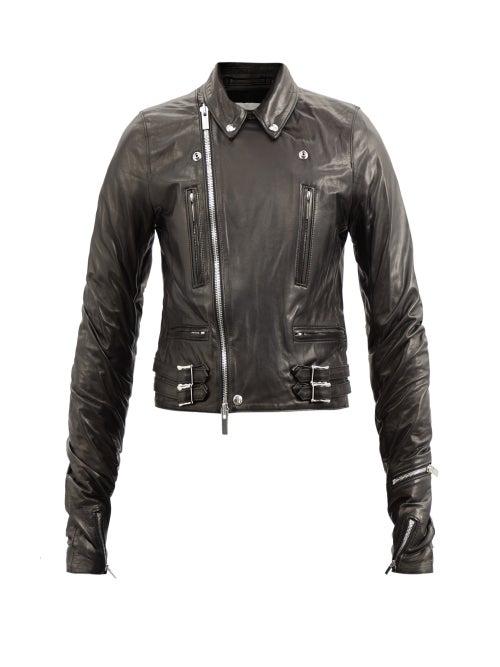 Noir Kei Ninomiya - Buckled Leather Biker Jacket - Womens - Black