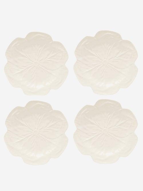Bordallo Pinheiro - Set Of Four Cabbage Earthenware Dinner Plates - Ivory