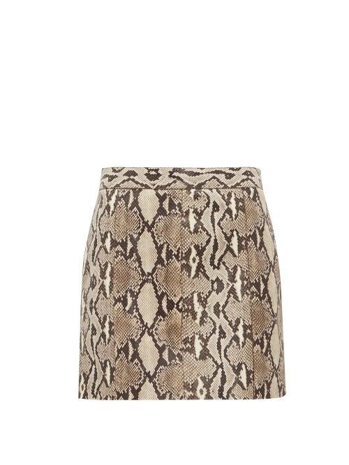 Matchesfashion.com Givenchy - Python Effect Leather Mini Skirt - Womens - Beige Print