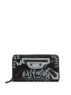 Matchesfashion.com Balenciaga - Classic Graffiti Print Zip Around Leather Wallet - Womens - Black White