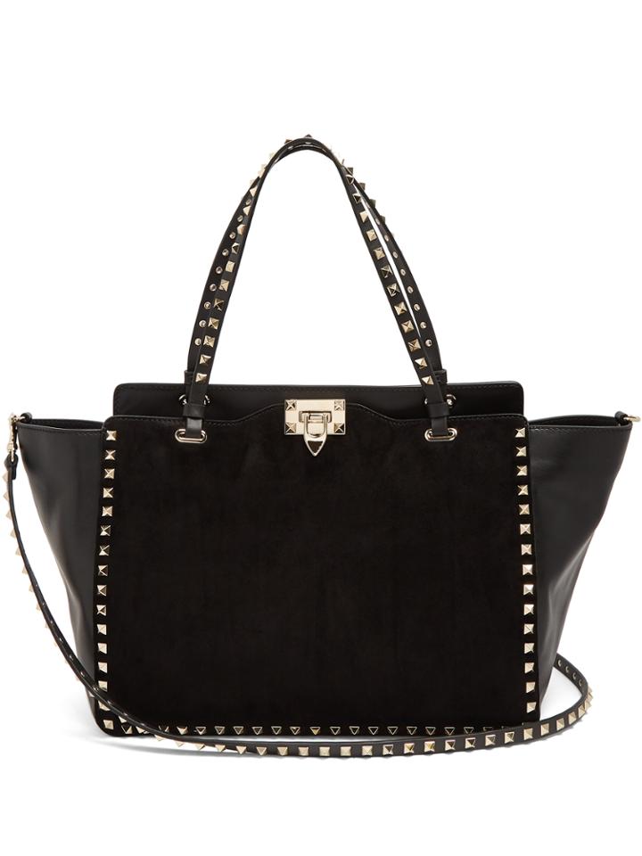 Valentino Rockstud Medium Suede And Leather Tote