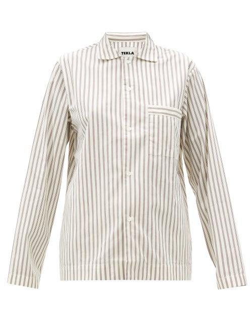 Ladies Lingerie Tekla - Striped Organic-cotton Pyjama Top - Womens - Cream Stripe