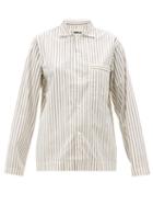 Ladies Lingerie Tekla - Striped Organic-cotton Pyjama Top - Womens - Cream Stripe