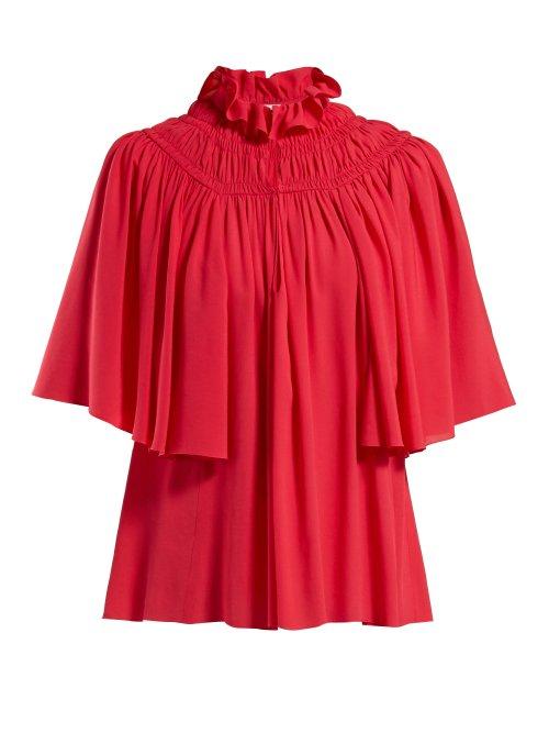 Matchesfashion.com Giambattista Valli - Ruffled And Smocked Silk Blouse - Womens - Fuchsia