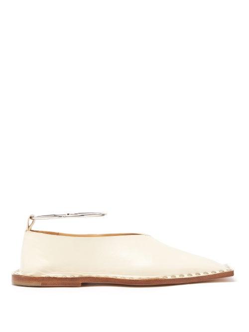 Matchesfashion.com Jil Sander - Studded Square Toe Leather Ballet Flats - Womens - Cream