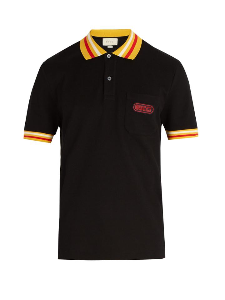 Gucci Striped-collar Cotton Blend Polo Shirt
