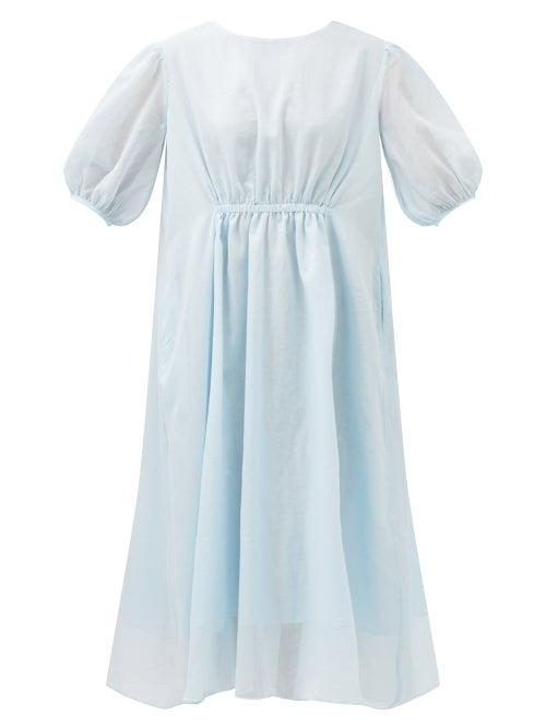 Loup Charmant - Aberdeen Gathered Cotton-voile Dress - Womens - Light Blue
