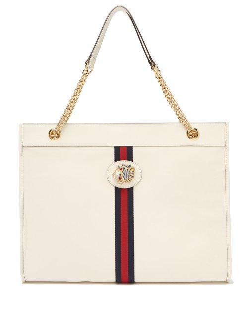 Matchesfashion.com Gucci - Rajah Web Striped Leather Tote Bag - Womens - White Multi