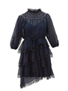 Matchesfashion.com Zimmermann - Sabotage Silk Blend Chiffon Fil Coup Mini Dress - Womens - Navy