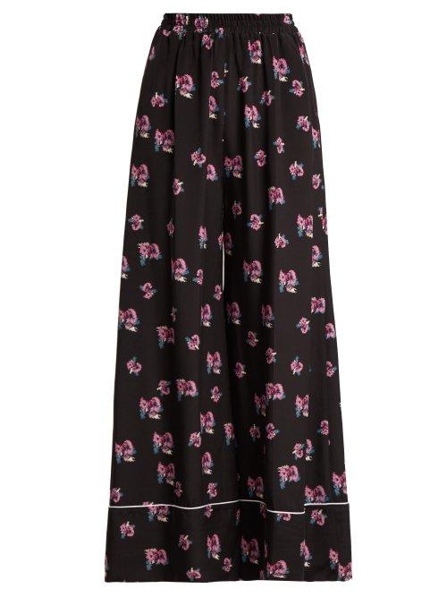 Matchesfashion.com Racil - Korin Floral Print Silk Crepe Trousers - Womens - Black Multi