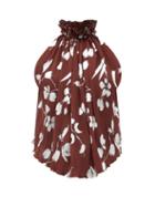 Matchesfashion.com Halpern - Floral-print Halterneck Pliss Top - Womens - Brown White