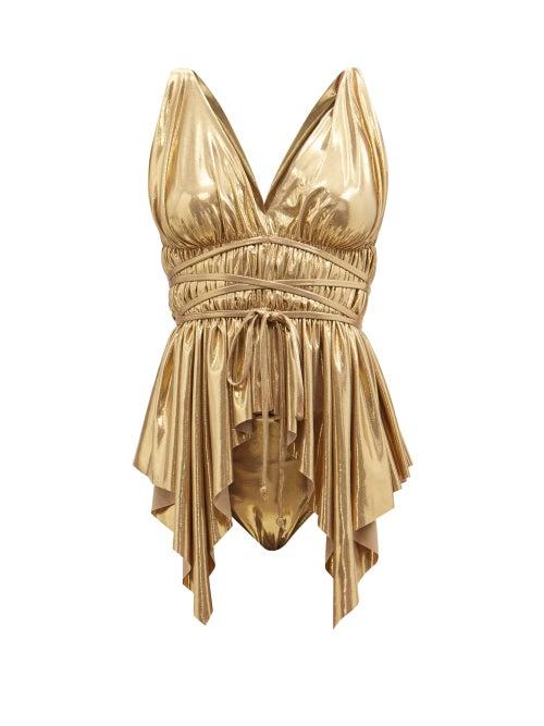 Norma Kamali - Goddess Lam Bikini Dress - Womens - Gold