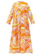 Matchesfashion.com Emilio Pucci - Abstract-print Cotton-poplin Maxi Dress - Womens - Orange Print