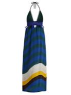 Fendi Wave-print Crochet And Silk-crepe Halterneck Dress