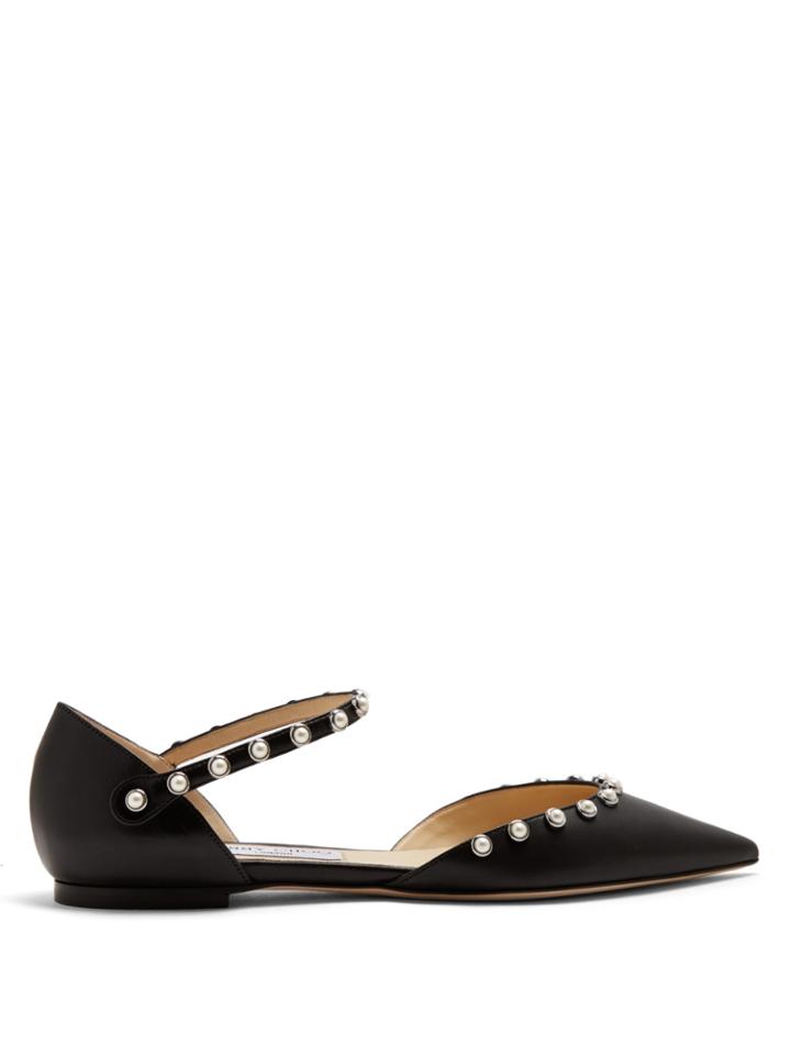 Jimmy Choo Leema Faux Pearl-embellished Leather Flats