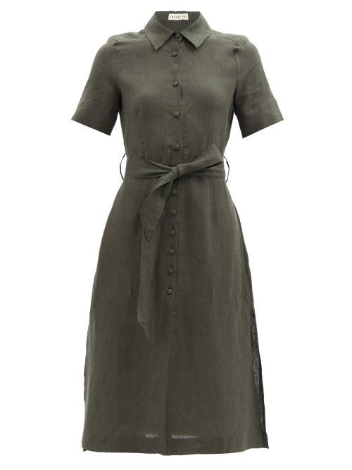 Casa Raki - Carlota Belted Organic-linen Shirt Dress - Womens - Khaki