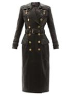 Ladies Rtw Balmain - Double-breasted Leather Trench Coat - Womens - Black