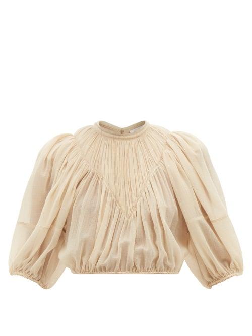 Chlo - Ruched Wool-gauze Cropped Top - Womens - Beige