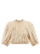 Chlo - Ruched Wool-gauze Cropped Top - Womens - Beige