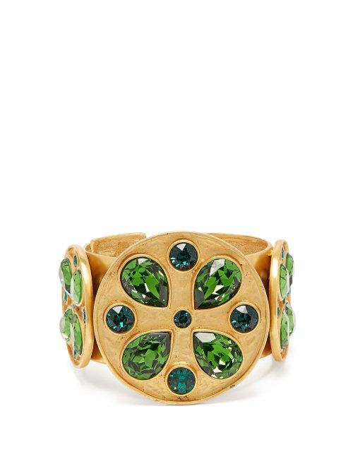 Matchesfashion.com Rebecca De Ravenel - Pamina Gold Plated Swarovski Crystal Cuff - Womens - Green
