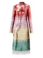 Matchesfashion.com La Doublej - Feather-trim Sequinned Dress - Womens - Pink Multi