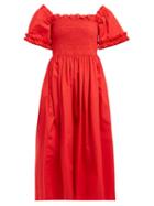 Matchesfashion.com Molly Goddard - Adelaide Shirred Cotton Midi Dress - Womens - Red