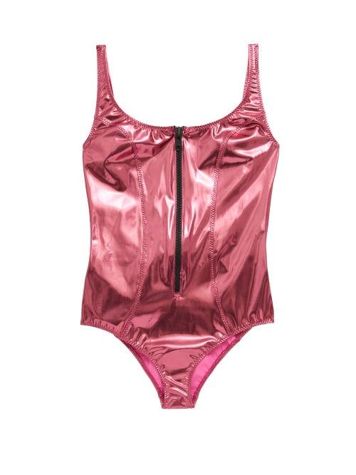 Matchesfashion.com Lisa Marie Fernandez - Jasmine Zip-front Metallic Pvc Swimsuit - Womens - Pink