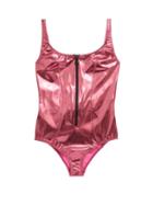Matchesfashion.com Lisa Marie Fernandez - Jasmine Zip-front Metallic Pvc Swimsuit - Womens - Pink