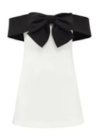 Self-portrait - Off-the-shoulder Bow-embellished Mini Dress - Womens - White Black