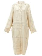Matchesfashion.com Totme - Anet Monogram-embroidered Silk Midi Shirt Dress - Womens - Ivory