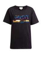 Matchesfashion.com Gucci - Logo Sequin Embellished Cotton Jersey T Shirt - Womens - Black Multi