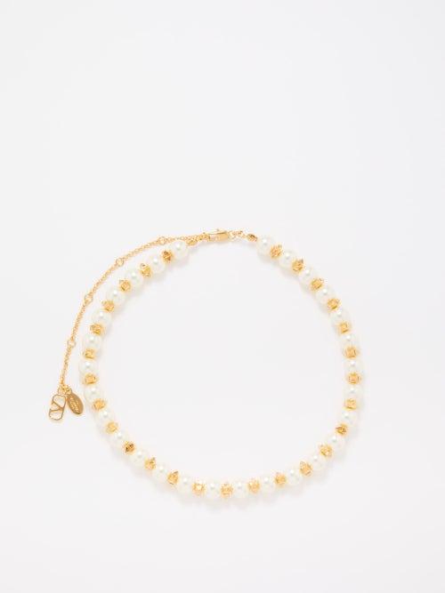 Valentino Garavani - Rockstud Faux-pearl Choker Necklace - Mens - Brass