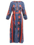 Matchesfashion.com Vita Kin - Flowering Ivy Linen Voile Midi Dress - Womens - Blue Multi
