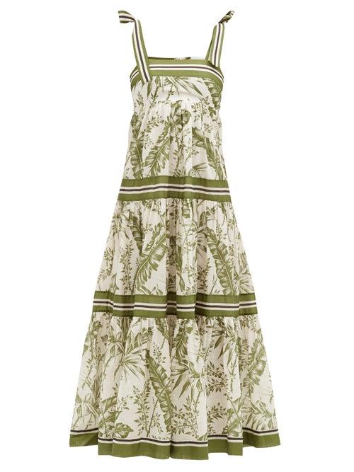 Matchesfashion.com Zimmermann - Empire Botanical-print Cotton-poplin Midi Dress - Womens - Green Print