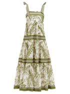 Matchesfashion.com Zimmermann - Empire Botanical-print Cotton-poplin Midi Dress - Womens - Green Print