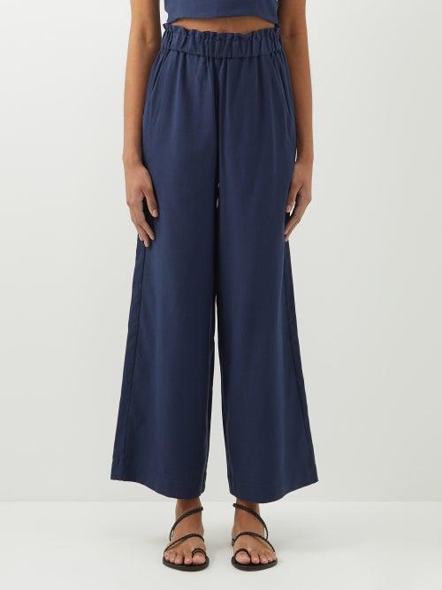 Casa Raki - Natalia Paperbag-waist Twill Trousers - Womens - Indigo