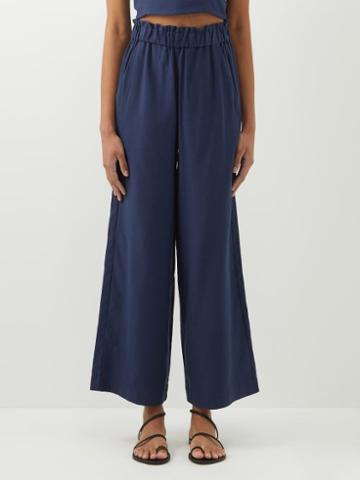 Casa Raki - Natalia Paperbag-waist Twill Trousers - Womens - Indigo