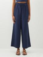 Casa Raki - Natalia Paperbag-waist Twill Trousers - Womens - Indigo