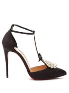 Matchesfashion.com Christian Louboutin - Goyetta Pear And Crystal Embellished Satin Pumps - Womens - Black