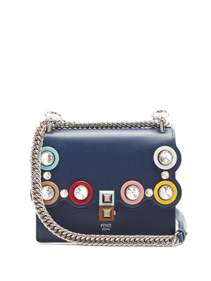 Fendi Kan I Small Embellished Leather Cross-body Bag