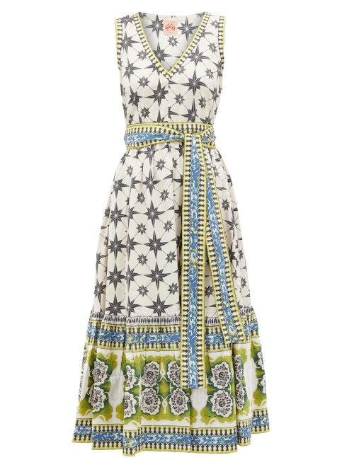 Matchesfashion.com Le Sirenuse, Positano - Evelin Star-print Cotton-poplin Midi Dress - Womens - Green Print