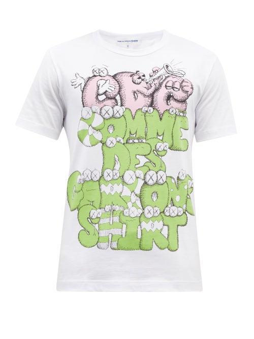Comme Des Garons Shirt - X Kaws Logo-print Cotton-jersey T-shirt - Mens - White